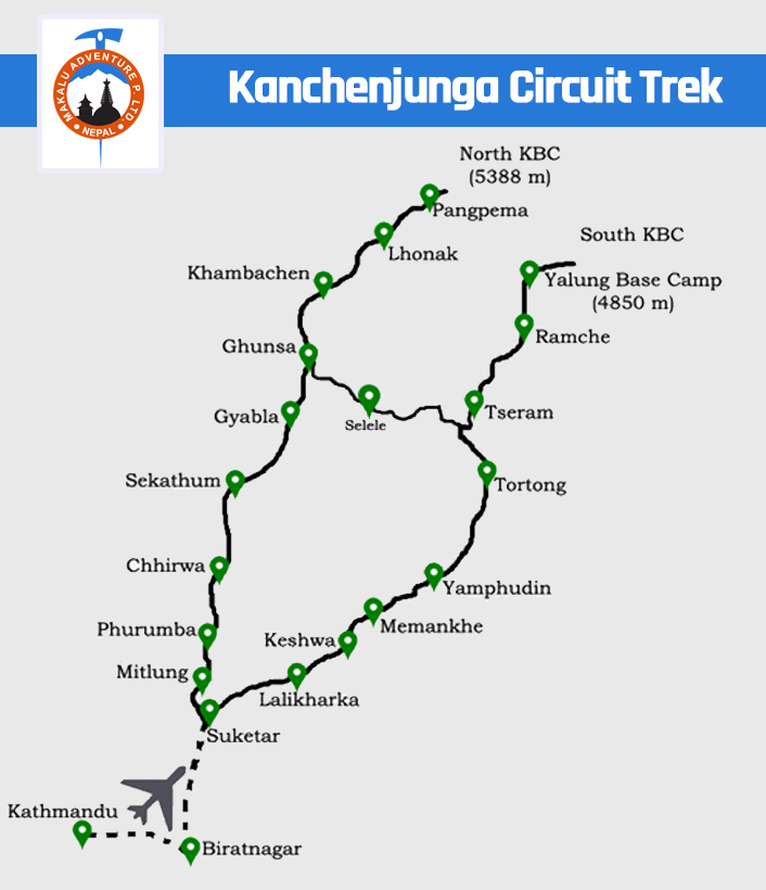 Mt. Kanchenjunga Circuit Trek Route Map