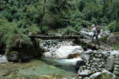 Wooden bridge on the way to Kanchenjunga Base Camp