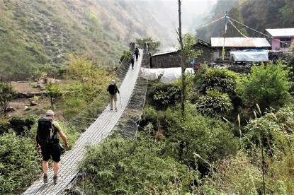 Crossing bridge - Langtang Trek