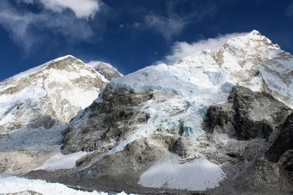 Mount Everest(8848.86 m) behind Mt. Nuptse and Mt Lhotse