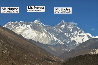 Mt. Nuptse. Mt. Everest(8848.86 m) and Mt. Lhotse