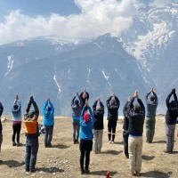 Yoga in the village near Namche Bazar, Everest region