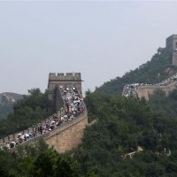 Tourists climb the Badaling section of the Great Wall 